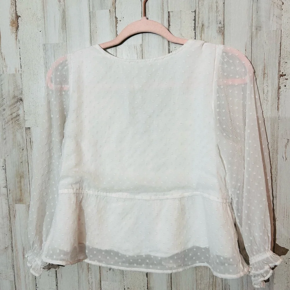 Abercrombie White Swiss Dot Puff Sleeve Peplum Blouse XS Cottagecore Babydoll